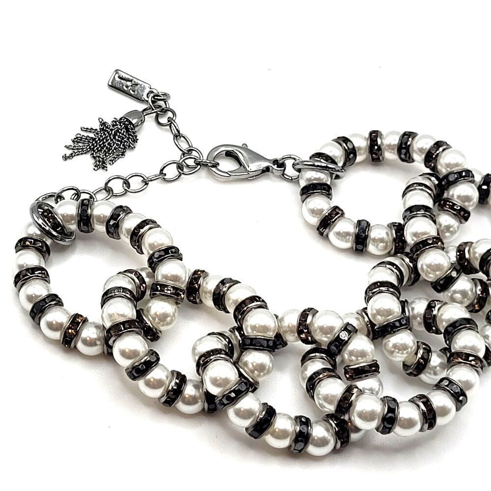 Vera Wang Pearl and Crystal Chain Bracelet 10in